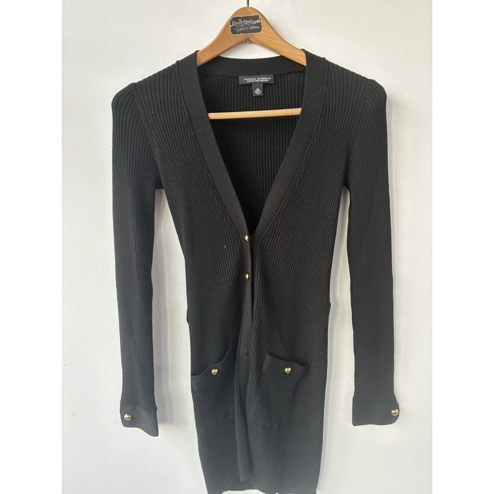 Banana Republic Black Cardigan Extra Fine Merino Wool Womens XS (No Belt)